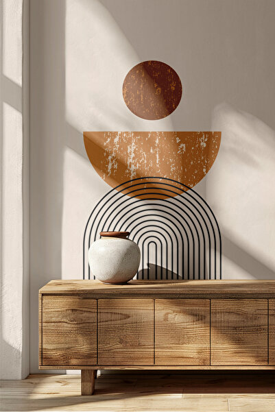 SDİGİTAL Boho Soyut Güneş Ve Kemer Duvar Stickerı - Geometrik İskandinav Salo...