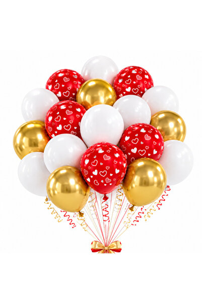 Ropet Top Bottom Set of 100 Red, White and Gold Latex Balloons, With Hearts, ...