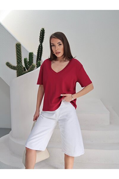 Paw Garage Γυναικείο T-Shirt Massi Interlock από ύφασμα με λαιμόκοψη V και ov...