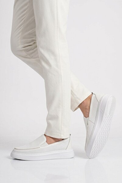 AYAKMOD White Genuine Leather Men's Casual Shoes 62206 m