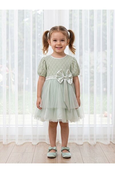 Cherrys Bebek Girls' Evening Dress with Lace and Tulle Ribbon