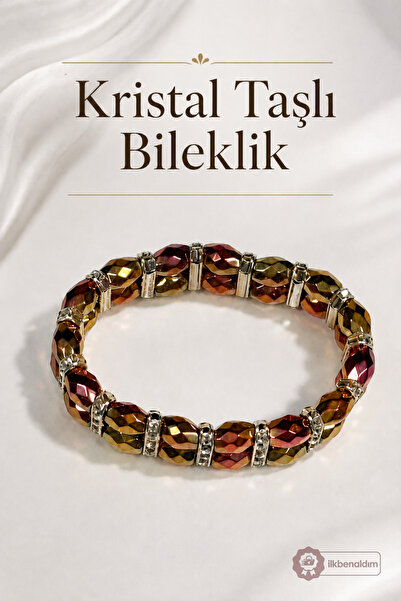 İlkbenaldim Renkli Kristal Taşlı Boncuklu Lastikli Bileklik | Parlak Kesim Şı...