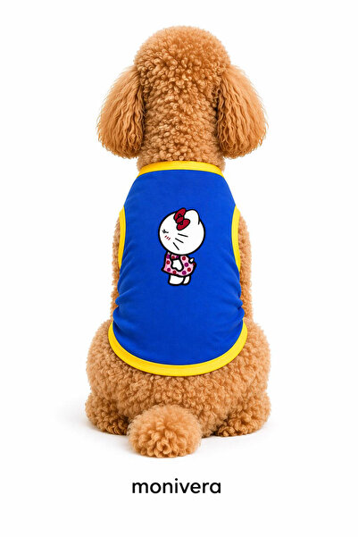 Modetra New Season Summer Kitty 1 Printed Colorful Ribbed Dog Outfit - Unders...
