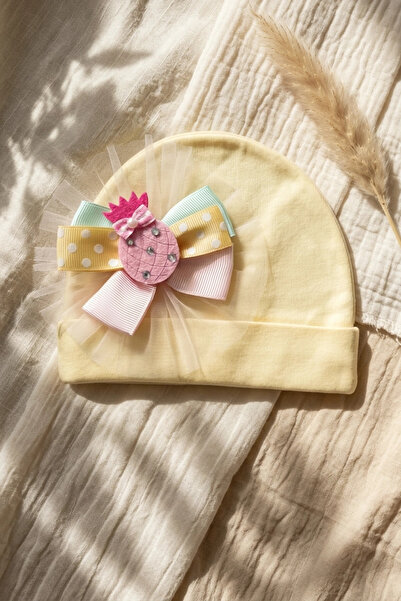 Babydonat قبعة بيضاء اللون مصنوعة من القطن بنسبة 100% مع فيونكة للفتيات الصغي...