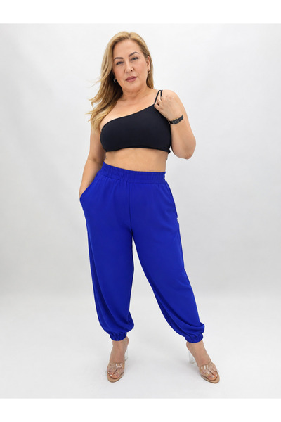 carmito Plus Size Belted High Waist Lycra Balloon Cut Elastic Leg Sandy Fabri...