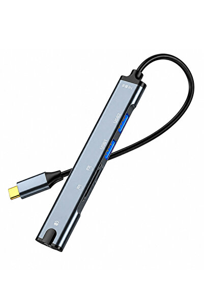 JINGHUA Type-C Çok Fonksiyonlu Hub Adaptör, USB 2.0 TF SD Kart Okuyucu ve 3.5...
