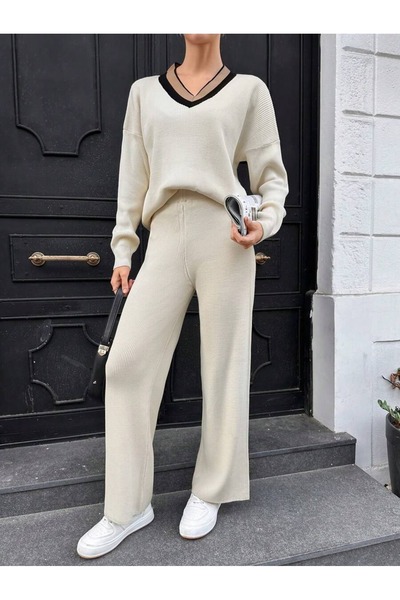 Iuliashop Knitted Lyra Cream Pants Set - L