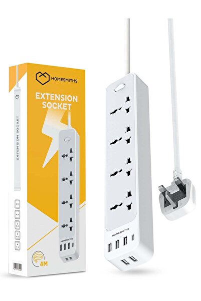 Homesmiths 4 Way Extension Socket 4M with 5 USB-C & 1 USB-A Fast Charging Por...
