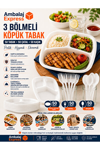 Ambalaj Express.com.tr 50li Köpük Tabildot, 50 Plastik Çatal, 50 Plastik kaşık