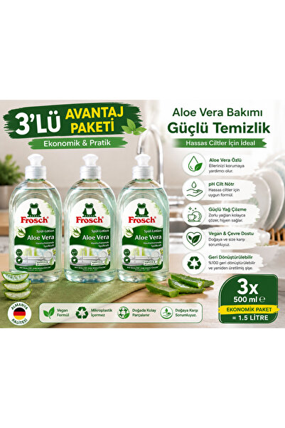 Frosch Aloe Vera Bulaşık Deterjanı 500 ml Hassas Ciltler İçin X 3 Adet