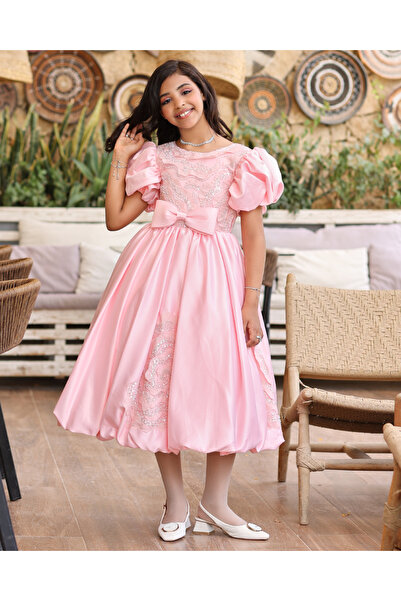 OEMS Lina dress - girls' luxury pink dress with glitter detail and soft femin...