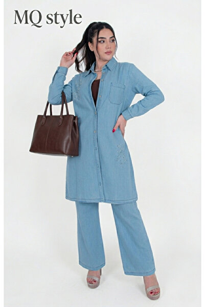MQ Style Women's Clothing Long Sleeve Shirts Denim Jeans Two Piece Set