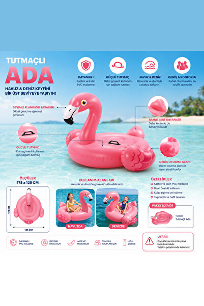 welcomein Intex Şişme Pembe Flamingo Deniz Yatağı | 147×140x94 cm Tutma Kulplu Dev Şamandıra