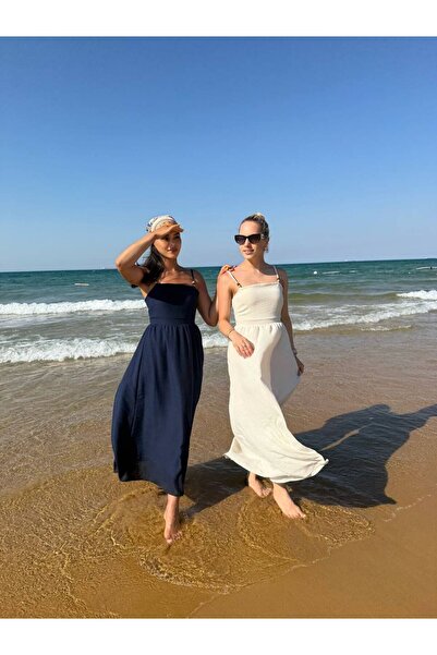 Moda Banuş Linen Strap Dress with Back Detail
