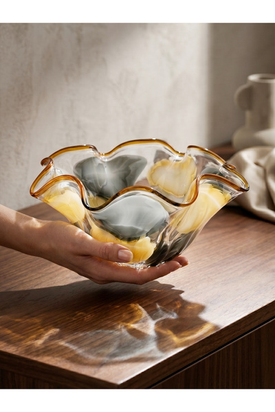 NAHR Glass Bowl Handicraft Decoration Wavy Edge 33cm Luxury Plate for Living ...