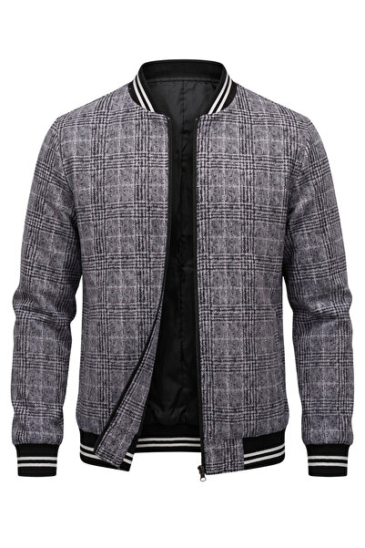 ixir Double-Sided Men's Seasonal Coat with Plaid Detail in Black