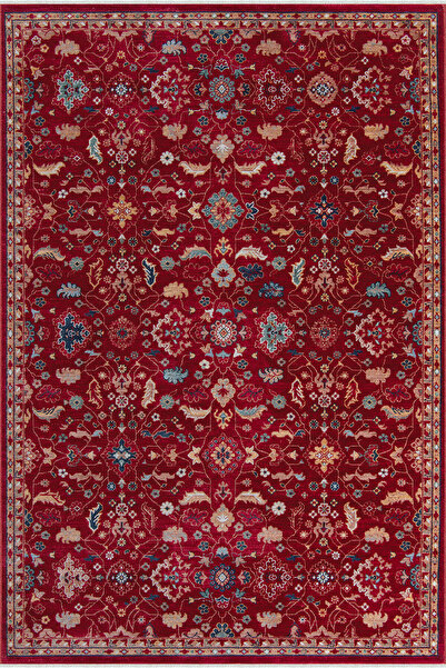 HalınıAl Ahlat 2302 Kırmızı Motifli Vintage Pamuk Taban Makine Halısı