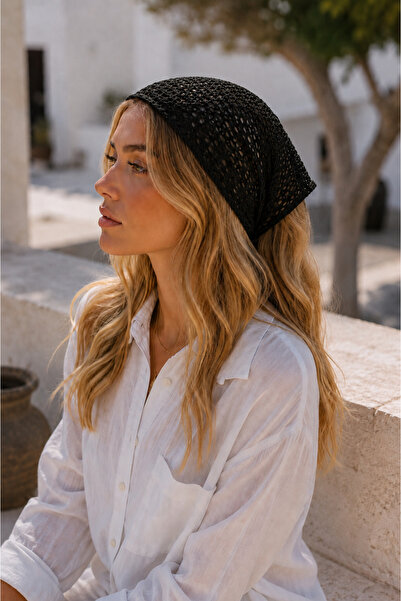 OUS Black Mesh Knitted Bandana Women's Tie-Back Hair Band Lightweight Stretch...