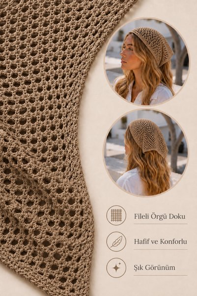 OUS Brown Mesh Knitted Bandana Women's Tie-Back Hair Band Lightweight Stretchy Daily Bandana