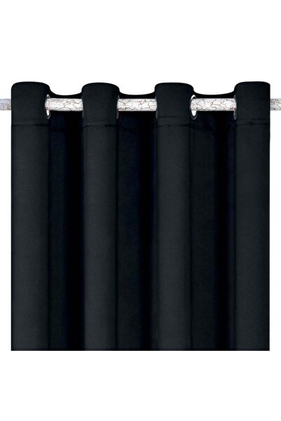 OEM Draperie decorativă pentru geam, Negru, 140 x 260, Cu inele, Semi-opac, S...