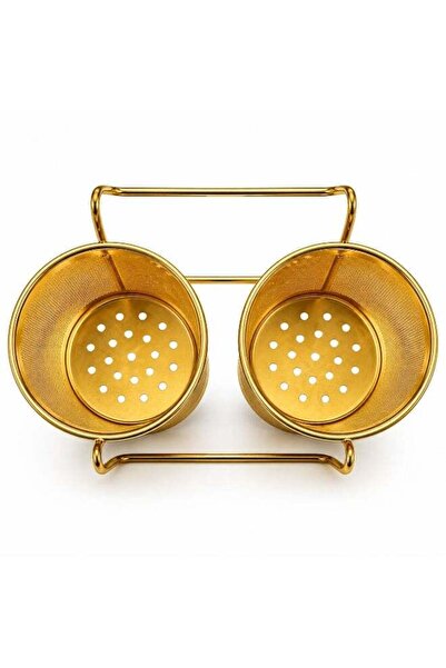 Generic Gold Metal Cutlery Holder Set with Stand – 2 Cups Kitchen Utensil Organizer, Spoon Fork Storage Rack, Luxury Countertop Organizer