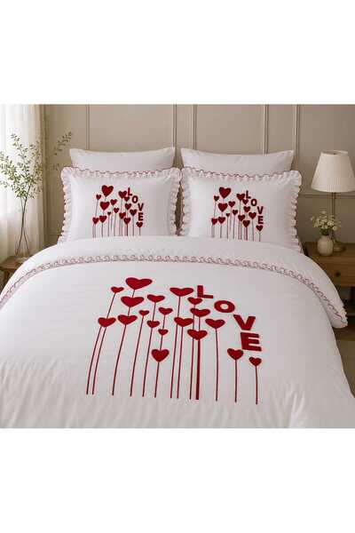 İK TEKSTİL Love Garden Punch Embroidered Ruffled 6 Piece 100% Cotton Double D...
