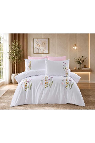 İK TEKSTİL Botanical Garden Embroidered and Cotton 6 Piece Double Duvet Cover...