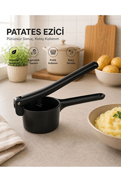 MİKRA Durable Practical Easy to Use Stainless Steel Potato Masher Black