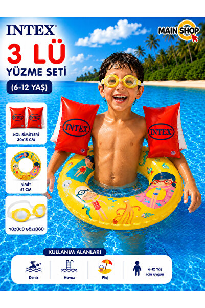 MAİN SHOP Intex 3'lü Çocuk Deniz Havuz Yüzme Seti - Şeffaf Baskılı Simit 61 c...