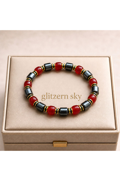 nss sky rock Quartz and Hematite Natural Stone Bracelet 8 mm Unisex Handmade ...