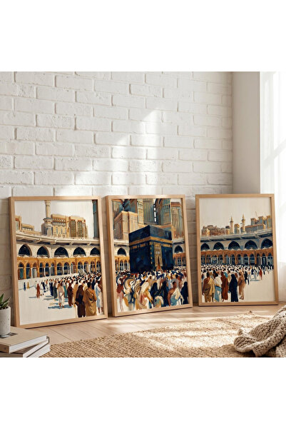 Tuba Decor 3 Piece Wooden Framed Living Room Hall Table Set Islamic