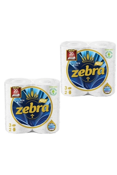 Zebra Pack of 2 X Mega White kitchen roll, 2 pcs, 3 layers, 25m/roll