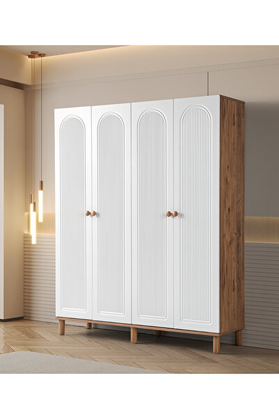 Erz Design Çiğdem 4 Kapaklı Çekmeceli Elbise Dolabı Gardrop 160cm