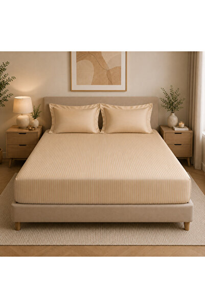 Kotonia Home Set of elastic cover and 2 pillowcases, 100% cotton, satin damas...