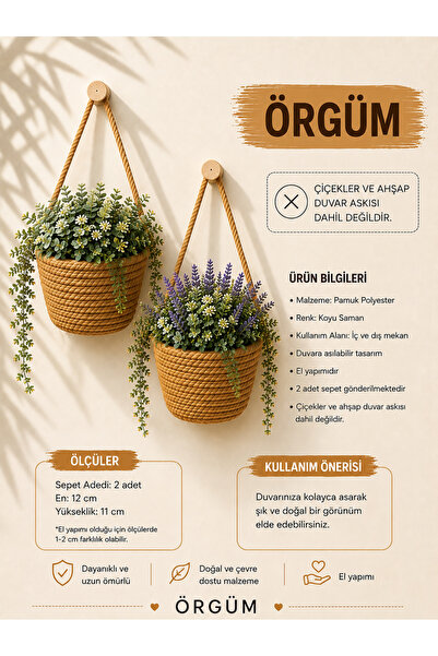 ÖRGÜM Sepet Dekoratif Mini Çiçeklik