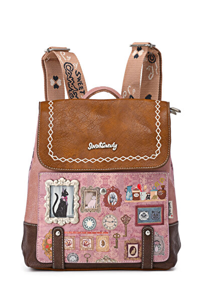 Sweet Candy Rucsac cu design de pisică, 2 compartimente și buzunar la spate p...