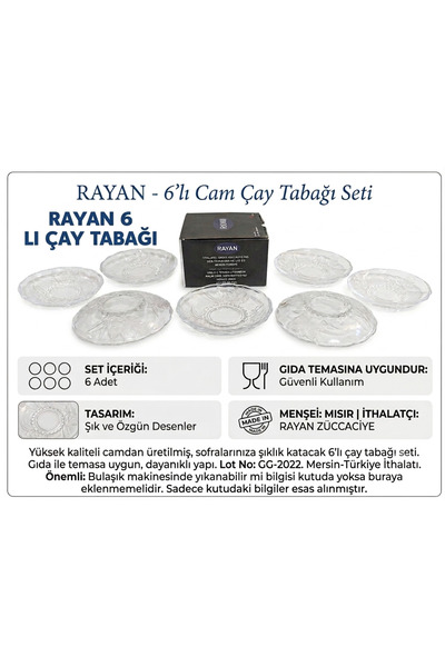 Rayan Çay Tabağı Cam Desenli 6 ad JOKER SERİSİ