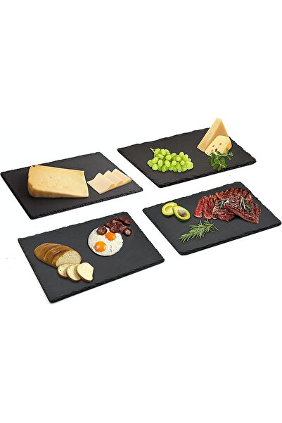 Lushh Natural Black Stone Plates, Gourmet Serving, Cutting, Cheese, Charcuter...
