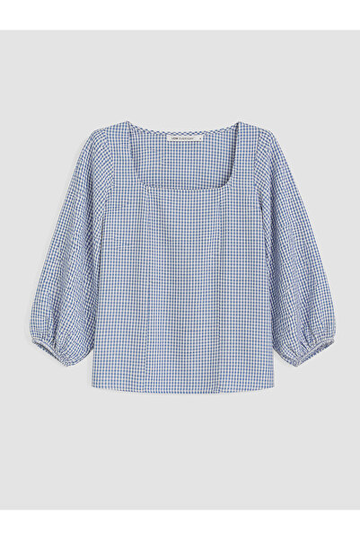 LC Waikiki Nevavm Square Collar Plaid Blouse with a Difference