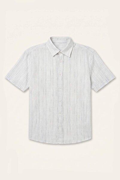 DeFacto Regular Fit Polo Collar Striped Cotton Short Sleeve Ecru Shirt H5950A...