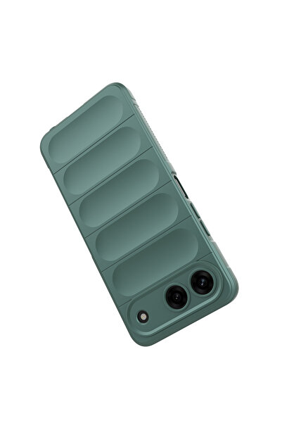 Techaks Tecno Spark 40 5G Kılıf Esnek TPU Oyuklu Arka Yüzey Tasarımlı TCHS Etnik Silikon Kapak - Koyu Yeşil