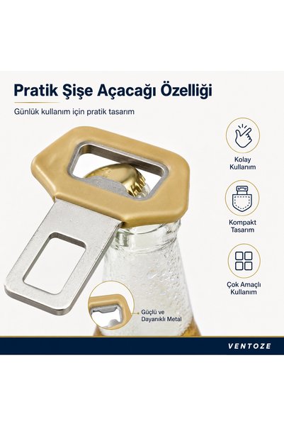 Ventoze 2 Adet GOLD Kemer Tokası Tasarımlı Açacak | Metal Universal Her Araca Uyumlu Takım