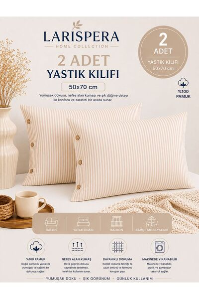Larispera Striped Buttoned 2-Piece Pillowcase Cotton Decorative Pillowcase 50...