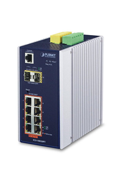 Planet Switch industrial IGS-10020PT, 8 porturi Gigabit PoE+, 2 porturi SFP 2...