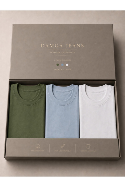 DAMGA JEANS 3 Men's 100% Cotton Trend Premium Basic T-Shirts