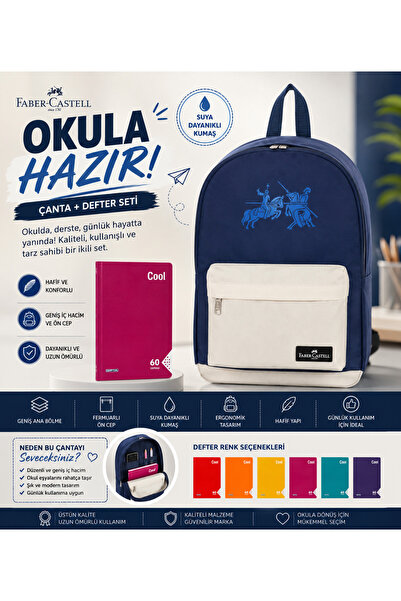 Faber Castell Suya Dayanıklı Okul Sırt Çantası + A4 Cool Defter Seti | Hafif ...
