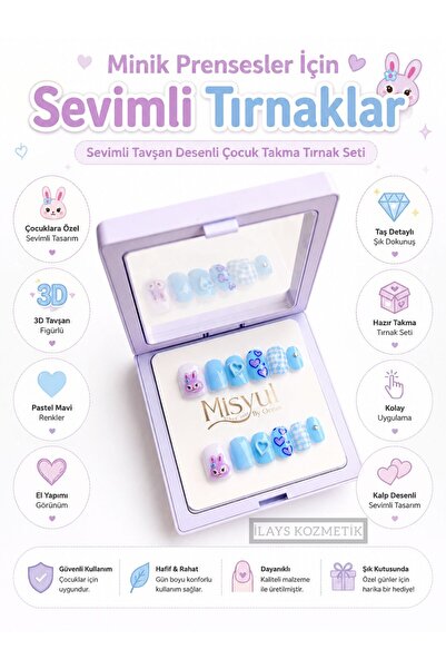 İlay'sKozmetik Takma Tırnak Stickerlı 12'li Karışık Desen Mavi İlay's Kozmetik