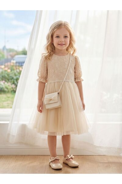 Cherrys Bebek Girl's Lace and Tulle Premium Evening Dress (with Bag)