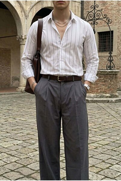 VACHT Palermo White Anthracite Striped Regular Comfortable Fit Shirt