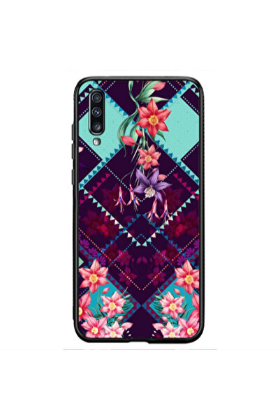 Other Samsung A70 Checkered flowers Black Glossy Θήκη